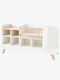 Lit Combiné 4 En 1 évolutif Avec Rangements Et Table à Langer COMBINID Blanc / Bois - Vertbaudet -Meubles pour enfants Boutique lit combine 4 en 1 evolutif avec rangements et table a langer combinid 3