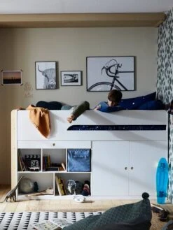 Lit Mi Hauteur Avec Bureau Coulissable Combiné CAMELEO Blanc Mate - Vertbaudet -Meubles pour enfants Boutique lit mi hauteur avec bureau coulissable combine cameleo 1