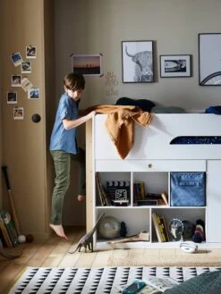 Lit Mi Hauteur Avec Bureau Coulissable Combiné CAMELEO Blanc Mate - Vertbaudet -Meubles pour enfants Boutique lit mi hauteur avec bureau coulissable combine cameleo 3