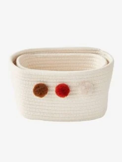 Lot De 2 Paniers En Corde à Pompons Beige - Vertbaudet -Meubles pour enfants Boutique lot de 2 paniers en corde a pompons 2